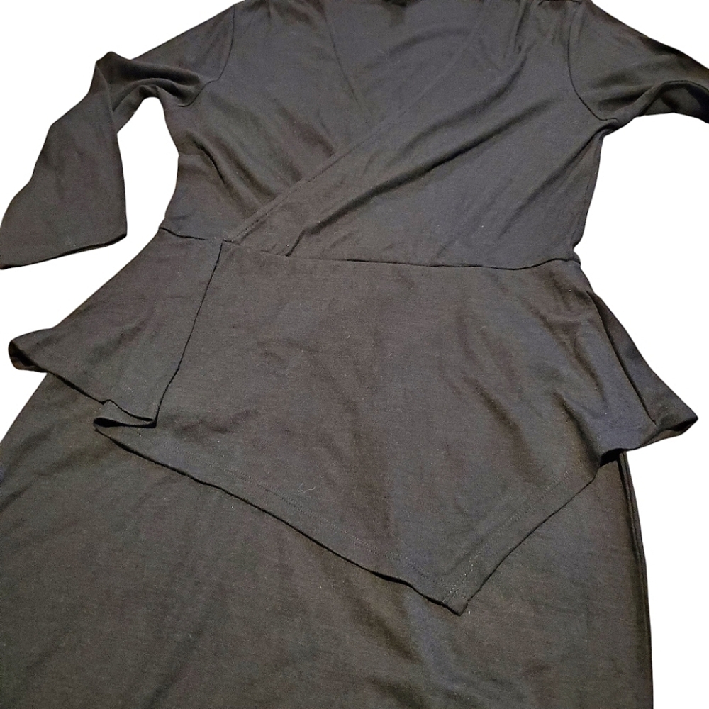 Garnet Hill Dress Whimsigoth Pin-Up Faux Wrap Soft Midi 100% Wool Peplum Large - Picture 4 of 12